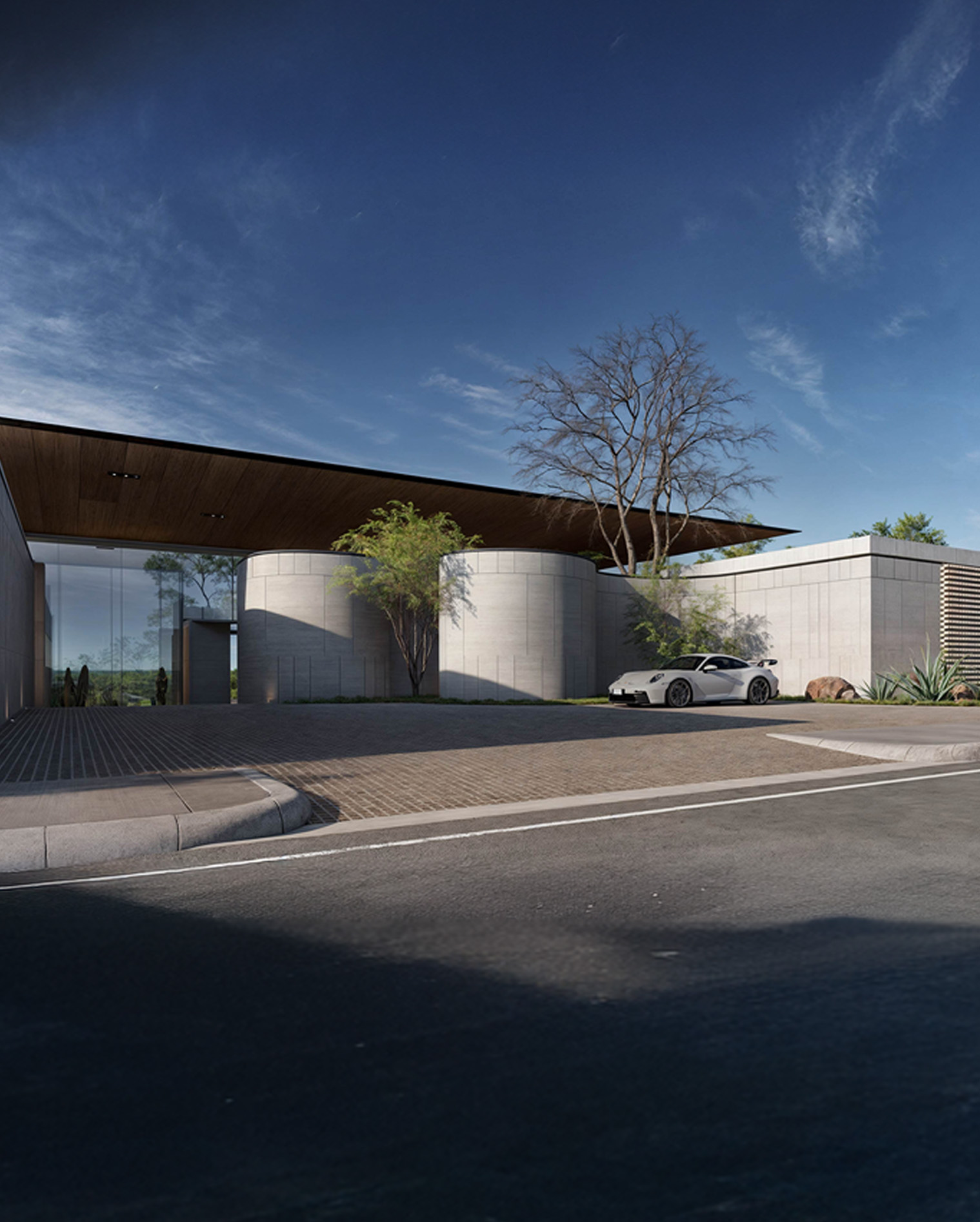 Driveway & Curved Facade